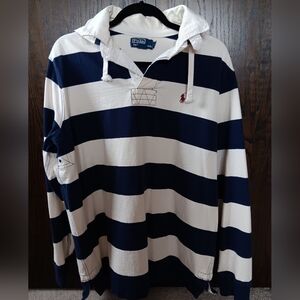 Polo by Ralph Lauren Men's Striped Hoodie in Navy and Cream